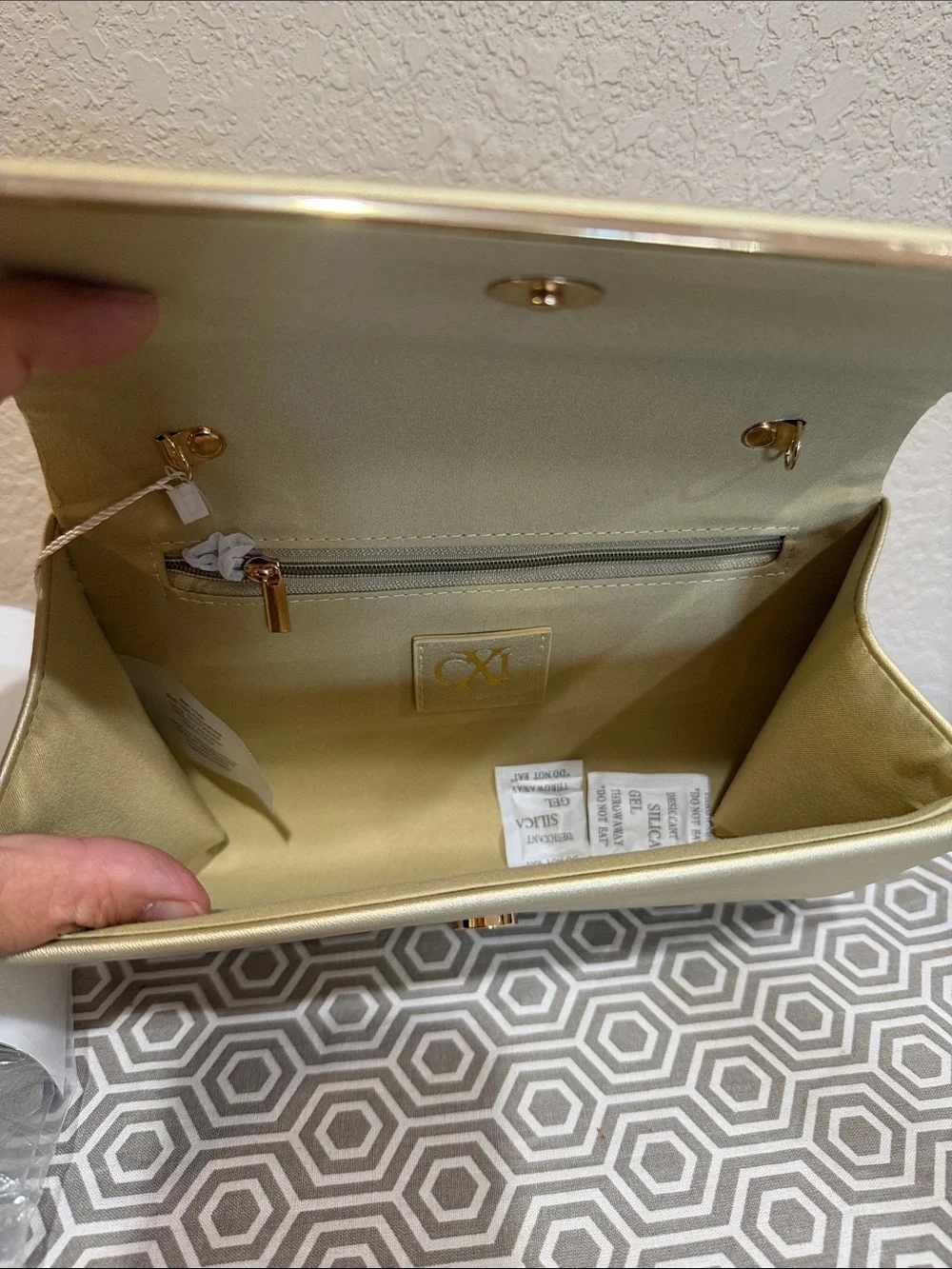 Christian Lacroix Metallic Gold Embossed Logo Clutch